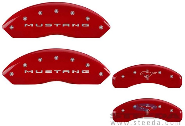 Caliper Covers - Red w/ Pony Tri-Bar Logo - Front and Rear